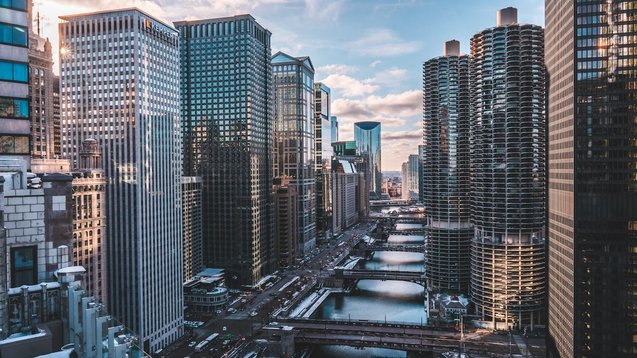 High-rise buildings in downtown Chicago ideal for professional window cleaning services