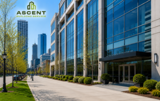 Modern commercial office building in Milwaukee WI demonstrating the benefits of commercial property maintenance through a clean, well-maintained exterior.