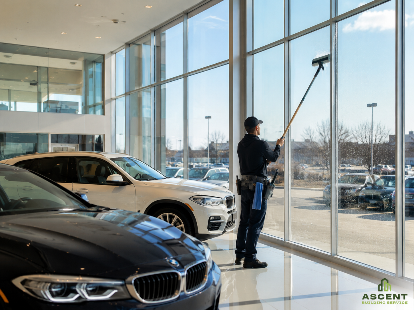 Car dealership window cleaning service in Arlington Heights, IL by Ascent Building Service