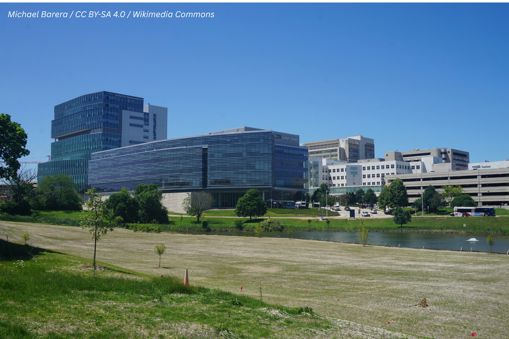 Medical campus buildings in Wauwatosa, Wisconsin, with multi-story glass exteriors